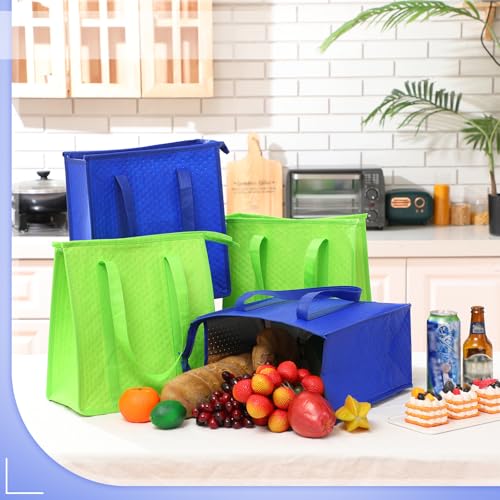 10 Pack Large 18L Insulated Grocery Bag Bulk Zippered, Green, Blue - color: Green, Blue