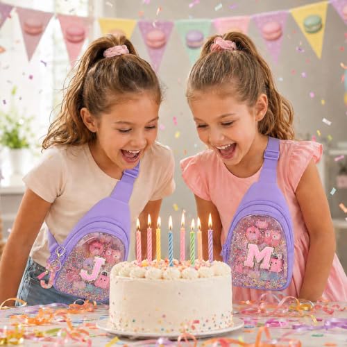 Birthday Gifts for for Girls Women- Small Initial Sling Bag Cross Body Bag Fanny Pack for Girls Purple Clear S - color: Purple Clear