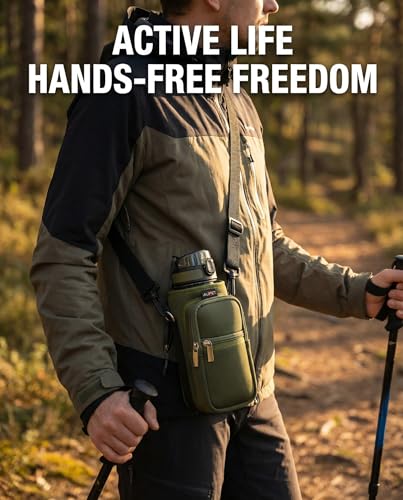 AUPET Water Bottle Sling Bag Sleeve Holder Carrier 25/32/40/64 oz,Insulated Crossbody Water Bottle Case Cover with Strap and Pockets for Men/Women Walking Hiking - color: Dark Olive Green, size: 40oz