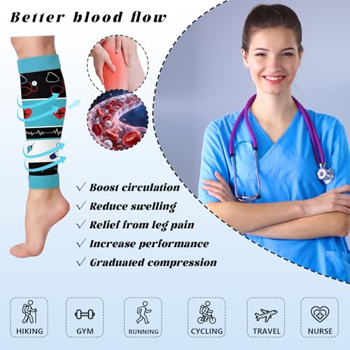 Hercicy 6 Pairs Nurse Calf Compression Sleeve Thank You Gift, Bright - style: Bright