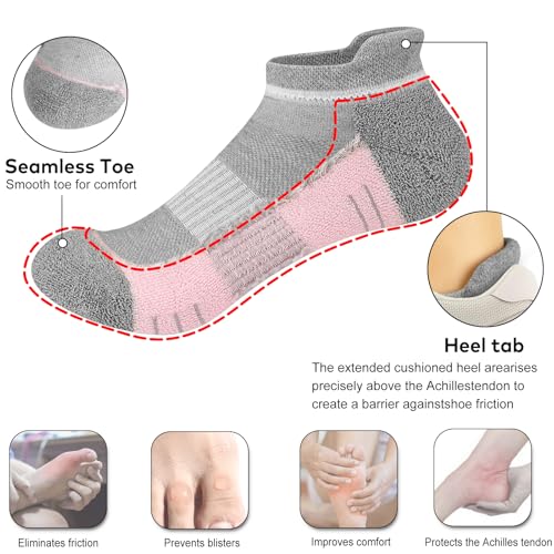 cuangya Ankle Socks Women Athletic Running Cushion Low Hiking Sock 5-6 Pair - color: 5 Pairs Gray, size: 8-10