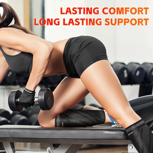 Hiball Copper Calf Compression Sleeves for Men & Women, Lower Leg Support Braces, Footless Graduated Compression Socks for Varicose Veins, Shin Splint, Lymphedema, Calf Pain Relief, Running (1 Pair) - size: Large