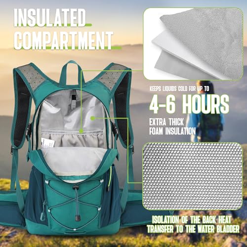 N NEVO RHINO Hydration Backpack, 18L Hiking Backpack with 3L Water Bladder - color: 04 Green