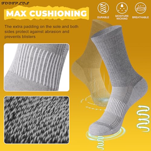 FOOTPLUS Hiking Copper Compression Socks,Unisex Cushioned Sole Arch Support Athletic Crew Running Socks - color: 6 Pairs- Light Gray Crew, size: Large-X-Large
