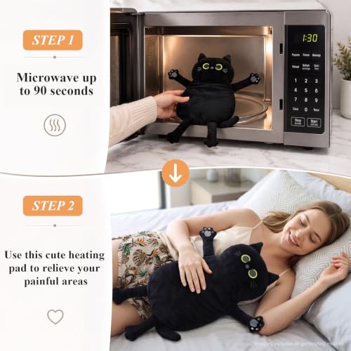 Microwave Heating Pad for Pain Relief, 17" x 9" Microwavable Heating Pads for Cramps, Back Pain, Neck Shoulder, Muscles, Knee, Joints, Natural Heat Pack Moist Heat, Black Cat - size: Medium Black Cat