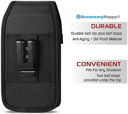 AH Military Grade Case w/Storage Pocket, Compatible w/iPhone 12 Pro Max iPhone 8 Plus,7 Plus iPhone16 Plus 16 Pro Cell Phone Nylon Belt Holster Carrying Bag Fits Phone w/Thick CASE (Large) - color: BLACK, size: Large (6.8 X 3.5 X 0.7 in)