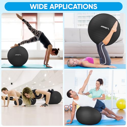 APEXUP Yoga Ball, 660 lbs Anti-Burst Exercise Ball with Pump, 5 Sizes - color: Black, size: M (19"~22") 55cm