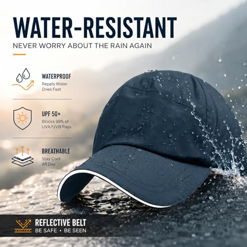 Waterproof Baseball Cap for Men Women UPF 50+ Quick-Dry Running Golf Hat - color: Navy Blue