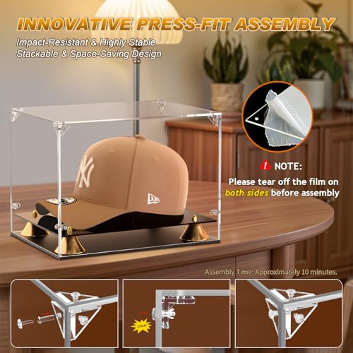 KOLIPI Hat Display Case, Clear Acrylic Baseball Cap Display Box Stand - size: 11 x 8 x 7 inches