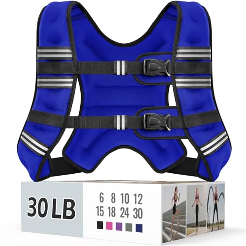 Zeerun Weighted Vest, 6/8/10/12/15/18/20/24/30LB for Men Women - color: Blue, size: 30 Lb