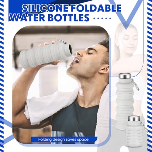 Baderke Collapsible Water Bottle 17oz Silicone with Buckle, Gray White - color: Gray White