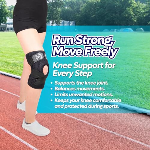 Caspe 1 Pack Knee Brace for Women & Men – Adjustable Knee Brace for Pain Relief with Patella Gel Pad & Side Stabilizers & Compression Straps – ACL, Meniscus Tear, Arthritis, Running Support