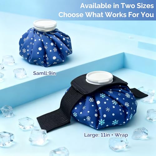 Reusable Ice Pack for Injuries, 11 Inch Ice Bag with Wrap, Snowflake Design Hot & Cold Therapy Pack, Leak-Proof Cold Bag for Muscle, Joint Pain & Swelling, First Aid, Sports & Home Use - size: 11 Inch