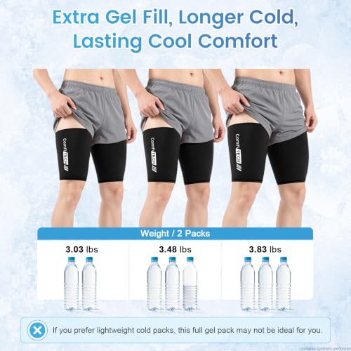 ComfiTECH Thigh Hamstring Ice Pack Wrap, Reusable Runner Sleeve, XL, 2 Pack - size: X-Large