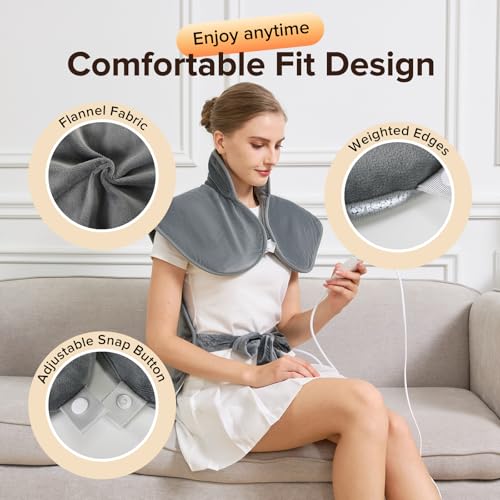 Electric Heating Pad for Neck Back Shoulder Pain Relief, 25"x37" Large Full Body Weighted Heated Pad for Menstrual Cramps - 5 Heat Levels/Snug Fit, Birthday Gifts for Women Men Mom Dad Elders - color: Gray