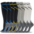 fenglaoda 8 Pairs Compression Socks for Men & Women 20-30 mmHg Knee High Nurse Pregnant Running Medical and Travel Athletic - color: 00-8 pairs-blue/yellow/grey/white line-NEW, size: Small-Medium
