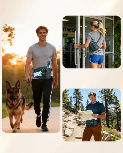 sportsnew Waist Pack with Water Bottle Holder, Fanny Pack for Men Women - color: Dark Green