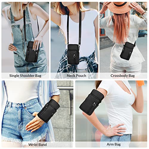 Women Cell Phone Purse Wristband Sport Armband Wallet Travel Crossbody Cell Phone Purse for Galaxy S10 Plus S9 Plus A50 A7 J7,OnePlus 6T,HTC U12 (Black) - color: Black