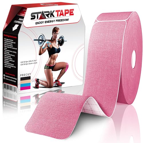 Original Kinesiology Athletic Tape. Professional Sports Tape for Ankle Wrist Knee Shoulder Muscles Joints. Latex Free, Waterproof, Stretchy, and Gentle on Skin. Up to 115 ft/Roll - color: Pink - Precut