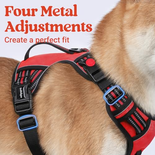 rabbitgoo Large Dog Harness, Easy Wear with 3 Buckles and Lift Handle - color: Red, size: Small