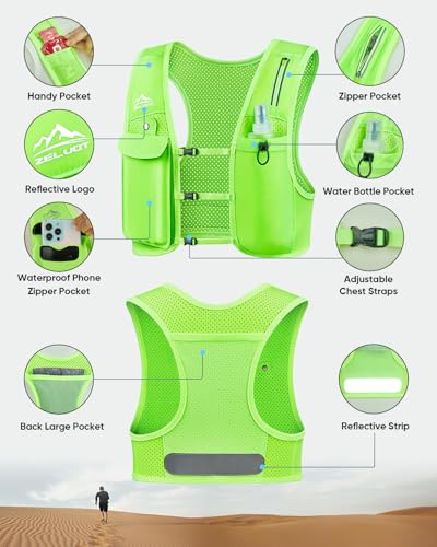 Zelvot Running Vest for Women Men, Touchscreen Phone Pocket - color: Neon Green, size: Medium-Large