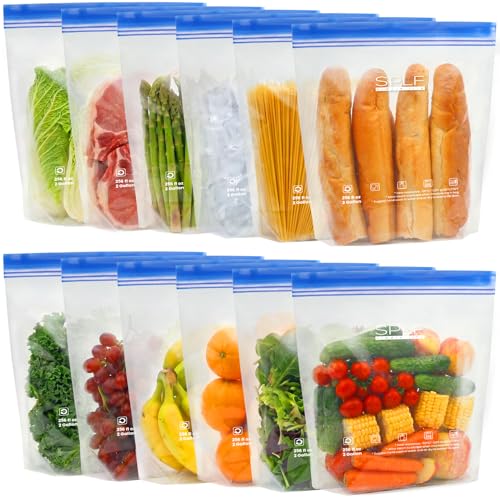 SPLF 12 Pack Reusable 2 Gallon Freezer Bags Dishwasher Safe - size: 12 Pack-2 Gallon