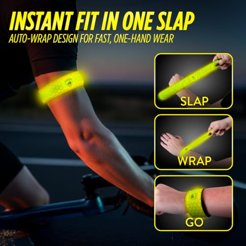 SlapLite Rechargeable LED Armband, Reflective Running Lights for Runners, Reflective Safety Gear Women, Men for Running, Walking, Cycling at Night, High Visibility Arm Band, Fits-All - color: Yellow