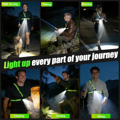 VZZNN 2 Pack Running Lights for Runners -500 Lumens Adjustable Running Light Up and Down with Dual-Reflective Straps, USB Rechargeable, IPX4 Waterproof Night Run Gear for Jogging, Walking & Cycling