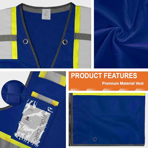Hi Vis Vest for Men Mesh Reflective Safety Vest, Blue 3XL - color: Blue, size: 3X-Large