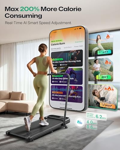 UREVO Strol 2E Pro Smart Walking Pad Treadmill with APP, 12% Incline, Compact Walking Pad with Safety Handle, Plug & Play, Desk Treadmill with LED Display, Walking & Running for Home Office - color: Black