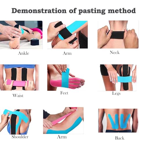 Kinesiology Tape Pro Athletic Sports Breathable Latex Free Tape for Ankle Knees Elastic Running Tennis Swimming Football Sports Activities Tapes(3 Rolls,60 Precut Strips,Blue)