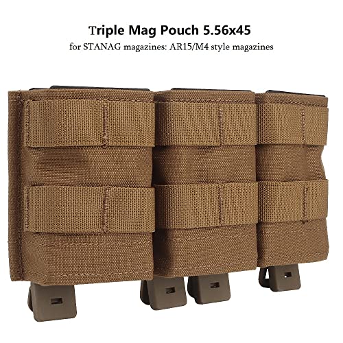 Triple Molle Mag Pouch 5.56 Tactical Open Top Magazine Holder Carrier with Quick Release Magazine Pouch Insert - color: CB
