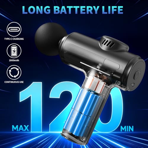 Massage Gun Deep Tissue, Handheld Neck Massager, Portable - 6 Adjustable Vibration Levels, Electric Back Massagers for Athletes, Home & Gym, Mothers Day Gifts (Black) - color: Black