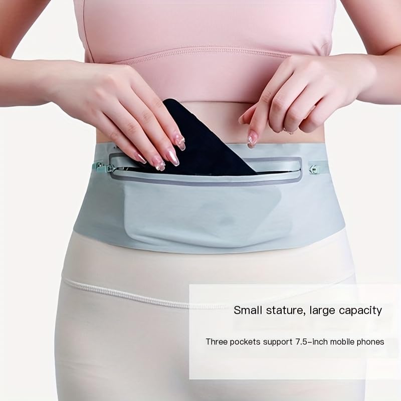Ultra Thin Unisex Belt Bag, Adjustable Buckle Waist Pouch Fit 7.5 Inch Phone Lightweight for Running Travel Cycling (Black)