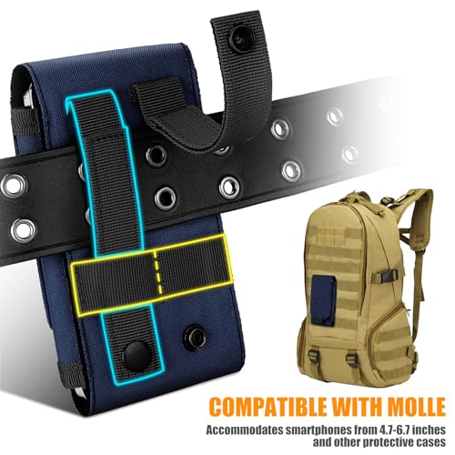 Tactical Molle Phone Holster Pouch, Universal Belt Waist Bag for iPhone 18 Pro Max/17 Pro/17/16 Pro Max/15 Pro Max/14 Pro Max/13, Samsung S26 Ultra/S25/S24, Size L - color: Deep Blue(2 Pack)