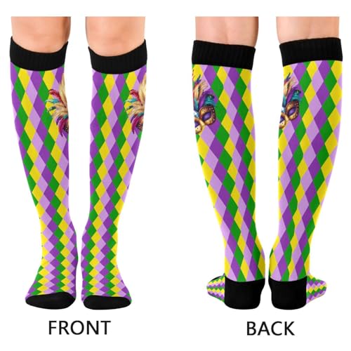 Wusikd Cats Compression Socks for Women and Men Circulation Cute Long Socks for Athletic Running 1 - color: Mardi Gras Mask