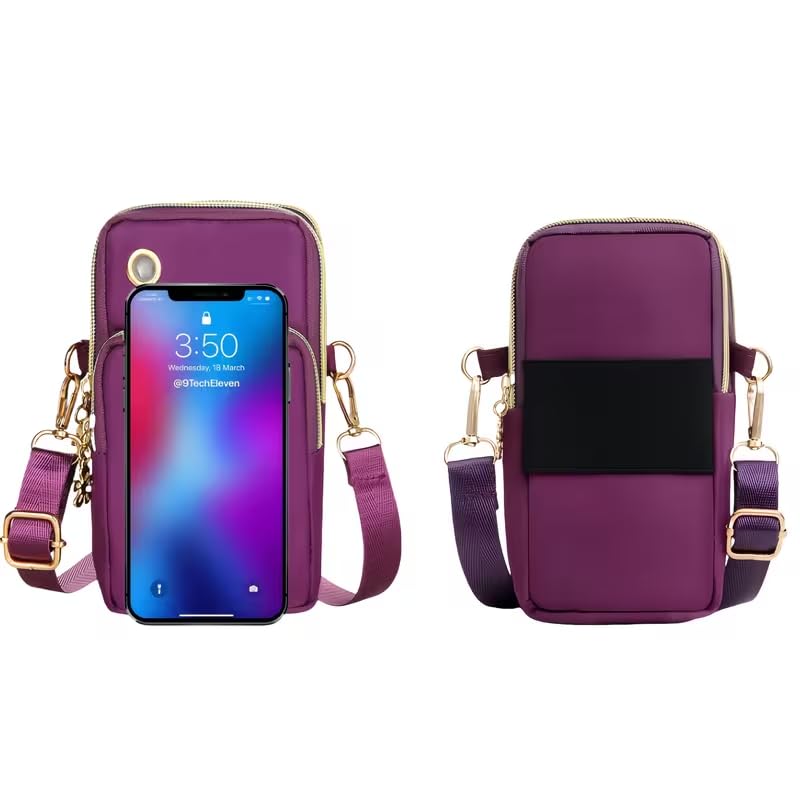 Crossbody Phone Bag Universal Armbands Phone Holder Pouch Case With Earphone Hole, Shoulder Handbag With Adjustable Strap - color: Purple