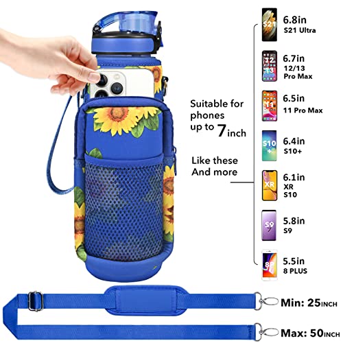 32 oz Water Bottles with Strap & Straw, Sport Motivational Water Bottles - color: Sunflowers