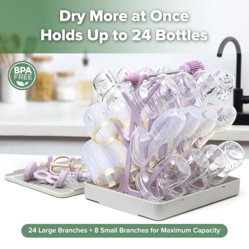 haakaa Baby Bottle Drying Rack with Tray, Space-Saving Bottle Drying Tree - color: Lavender, size: Large