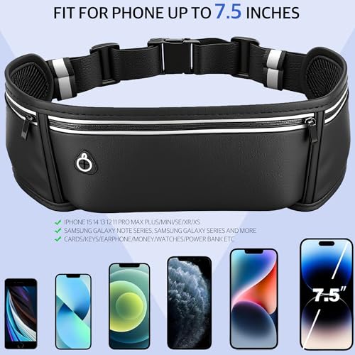Running Belt for Phone – Adjustable Running Waist Pack with 3 Pockets Fits Up to 7.2 Inch Phones, Slim Running Fanny Pack for Men & Women Jogging Hiking Fitness - color: black