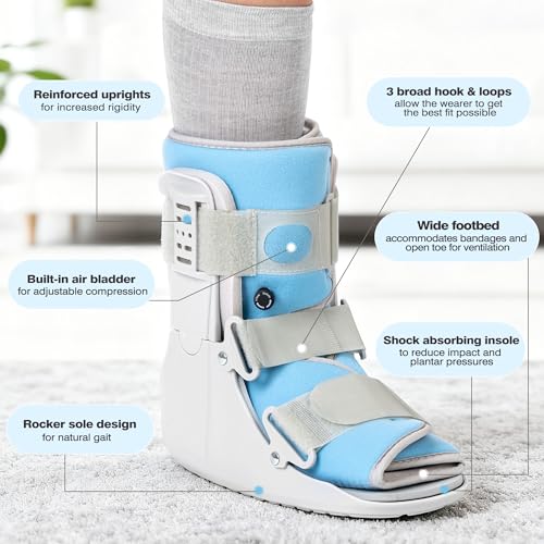 Jewlri Walking Boot for Broken Foot Injury, Air Cam Walker Boot, M - color: Grey & Light Blue, size: Medium