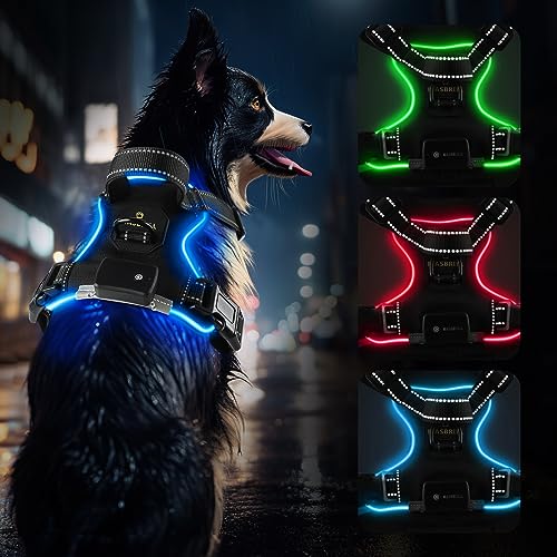 MASBRILL Light Up Dog Harness - No Pull Led Dog Harness Rechargeable Adjustable Lighted Dog Vest Harness for Small Medium Large Dogs - color: Black-Blue, size: XL