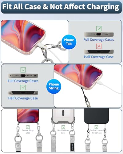VVAAGG Cell Phone Lanyard for iPhone: Adjustable Phone Strap Crossbody Neck and Wrist Strap Anti-Theft Lanyard Travel Essential Compatible for iPhone Android Smartphones Sliver - color: Sliver