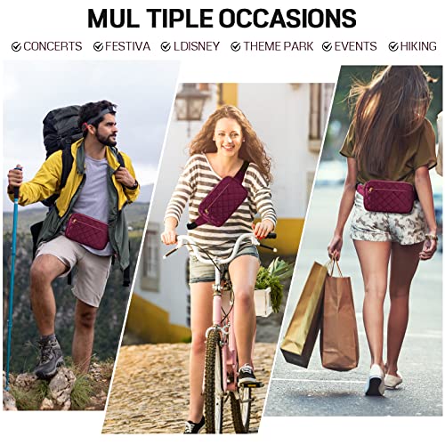 CXWMZY Fashion Fanny Packs for Women & Men, Girls Boys Teens Waist Bag Hip Bum Bag Cute Fanny Pack Casual Bum Bag with Multi-Pockets Adjustable Belts for Disney Traveling Cycling Running (Wine Red) - color: Wine Red