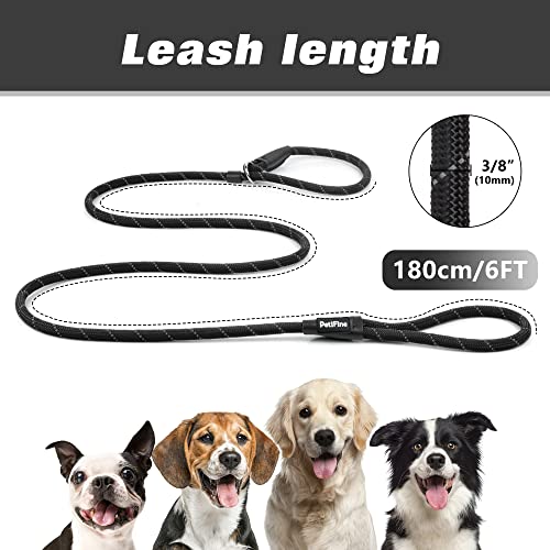 PetiFine Slip Lead Dog Leash Reflective, 6FT x 3/8" Heavy Duty Slip Leash - color: Black, size: 3/8" x 6 FT