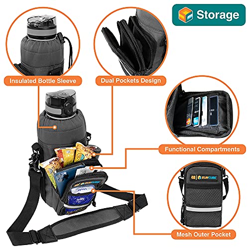 SUN CUBE Insulated Water Bottle Carrier Bag with Strap, Crossbody Sling - color: Gray, size: 40 oz