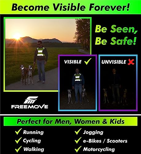 FREEMOVE Reflective Vest - Running Gear + 2 Bands & Bag/Ultralight & Comfy Safety Vests for Running, Walking, Cycling - size: Medium