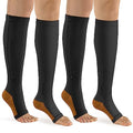 bropite Zipper Compression Socks Women & Men - 2Pairs Calf Knee High 15-20mmHg Open Toe Compression Stocking suit for Walking - color: Black Copper Open Toe, size: Large-x-large