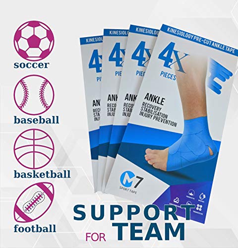 M7 Sport Kinesiology Ankle Tape for Ankle Sprain and Injury Recovery, Kt Tape for Ankle, Pain Relief Therapeutic Tape, Plantar Fasciitis, Waterproof, Eases Swelling (Beige, 4-Pack) - color: Beige