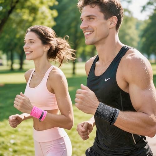 Unisex Zipper Wrist Wallet, Stretch Spandex Wristband Pouch Sweatband, Portable Wrist Purse for Running Jogging Hiking Gym Fitness Travel, Holds Keys Cash Small Items - color: Pink